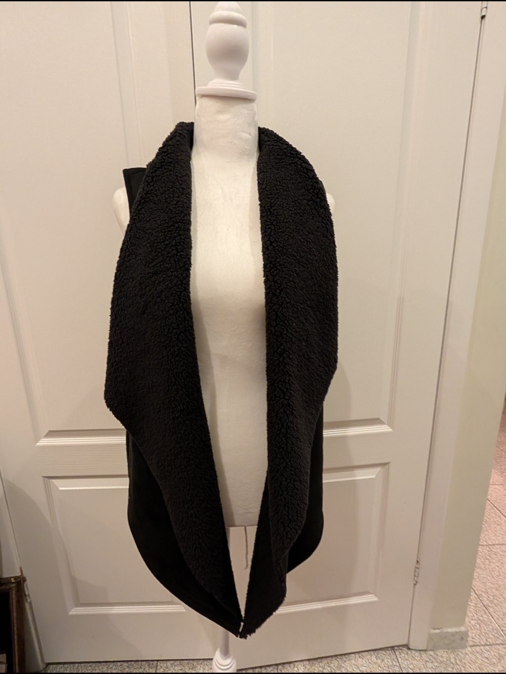Ralph Lauren Black Faux-Shearling Draped Vest Wrap